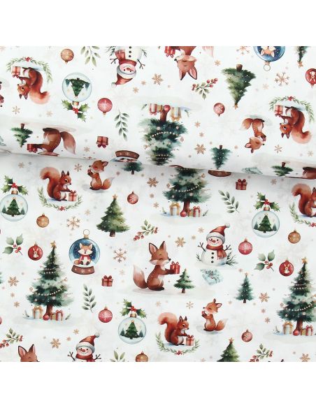 Cotton poplin fabric - White and green Dounoël