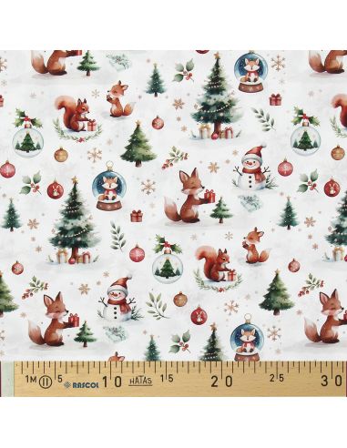 Cotton poplin fabric - White and green Dounoël