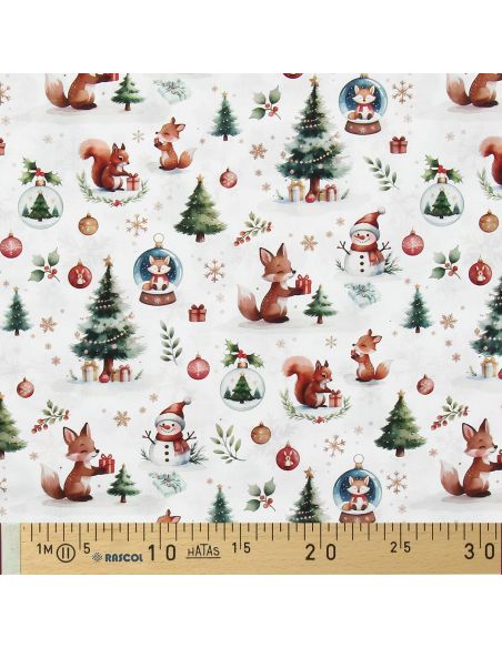 Cotton poplin fabric - White and green Dounoël