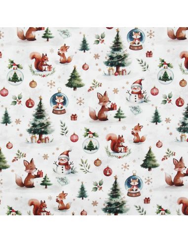 Cotton poplin fabric - White and green Dounoël