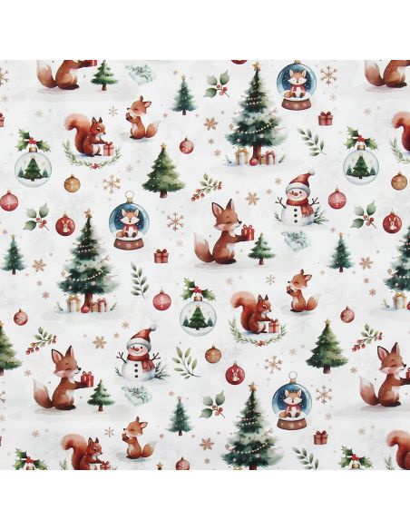 Cotton poplin fabric - White and green Dounoël