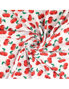 Cherry Jersey Fabric - White Background