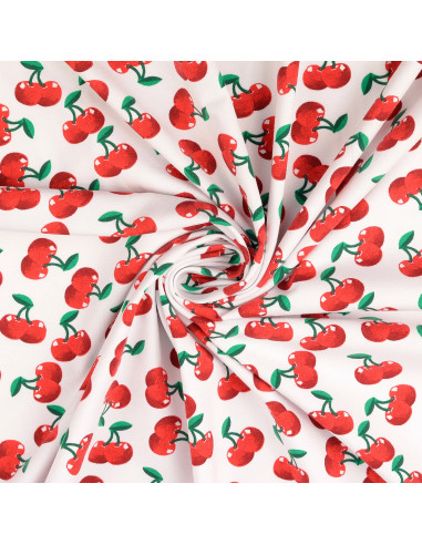 Cherry Jersey Fabric - White Background