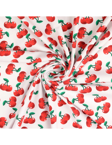 Cherry Jersey Fabric - White Background