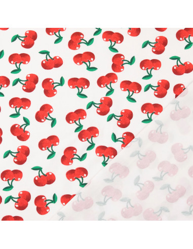 Cherry Jersey Fabric - White Background