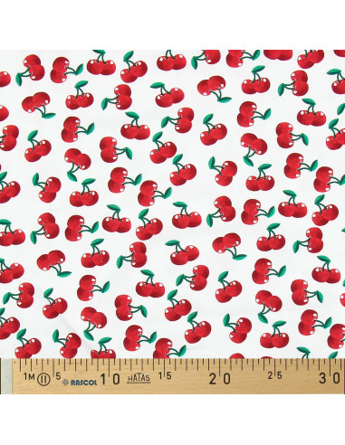 Cherry Jersey Fabric - White Background