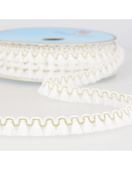 12 mm Lurex fringe trim - White