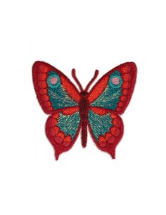 Iron-on butterfly patch - Red and turquoise