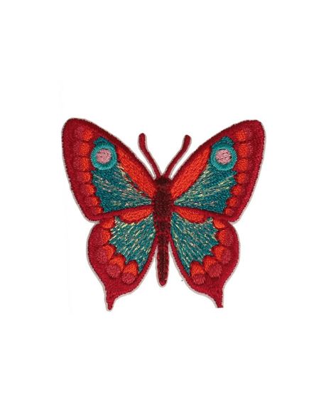 Iron-on butterfly patch - Red and turquoise