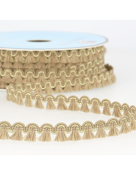 12 mm Lurex Fringe Trim - Dark Beige