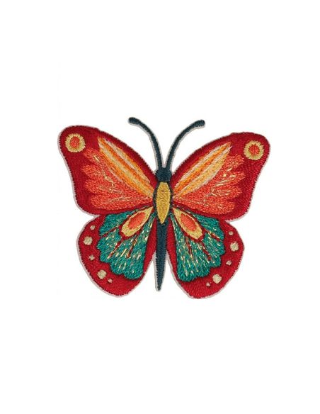 Iron-on butterfly patch - Red, pink, and turquoise