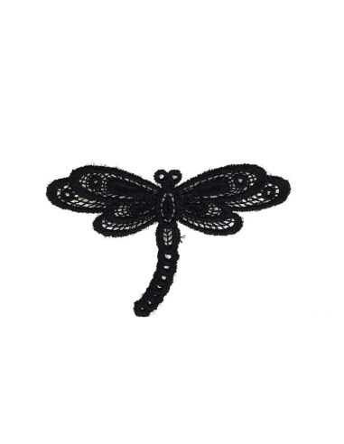 Black lace dragonfly iron-on patch