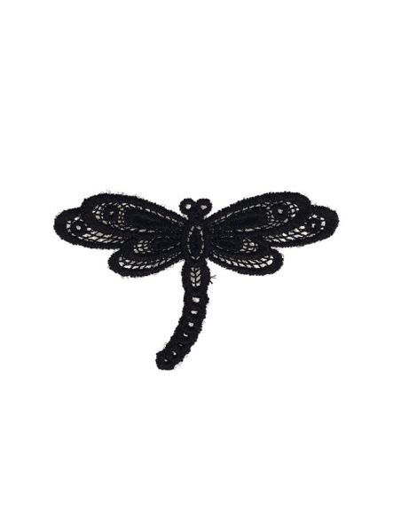 Black lace dragonfly iron-on patch