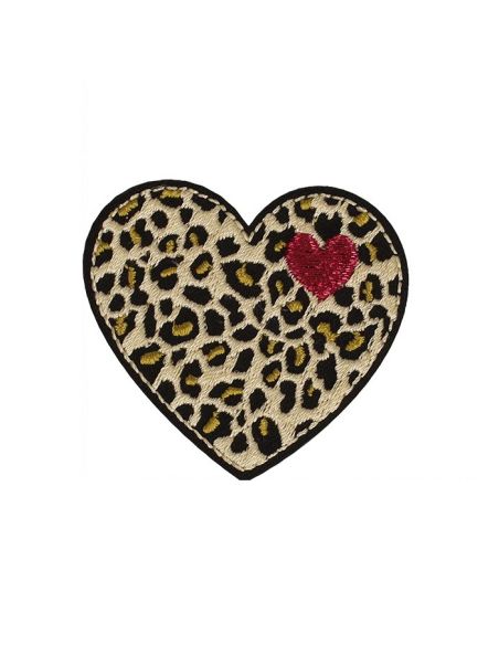 Iron-on patch heart - Beige panther