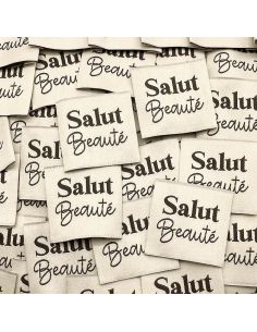 Set of 5 woven sew-on labels Hello Beauty - Cream