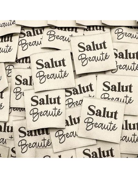 Set of 5 woven sew-on labels Hello Beauty - Cream