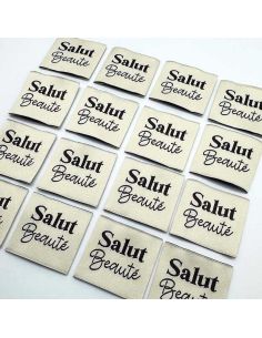 Set of 5 woven sew-on labels Hello Beauty - Cream 2