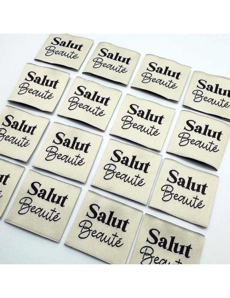 Set of 5 woven sew-on labels Hello Beauty - Cream
