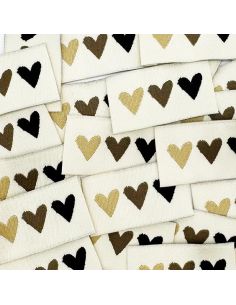 Set of 5 woven sew-on labels Hello Beauty - 3 hearts