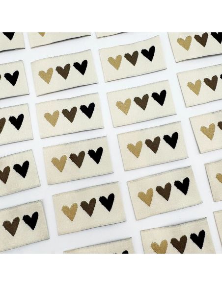 Set of 5 woven sew-on labels Hello Beauty - 3 hearts