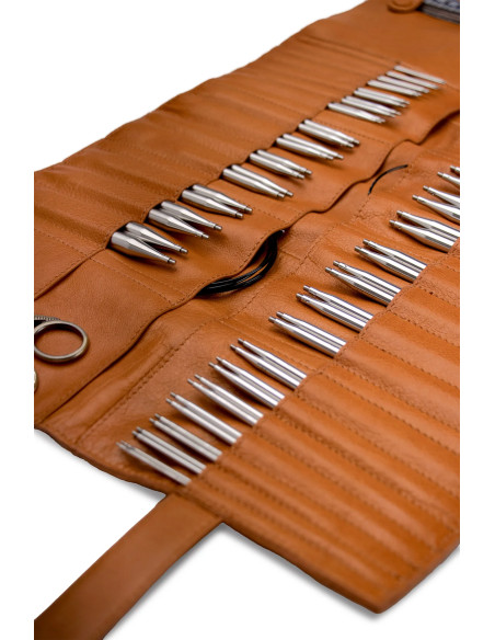 Etui de rangement en cuir pour aiguilles circulaires Muud Stockholm XL - Whisky