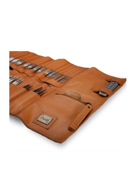 Etui de rangement en cuir pour aiguilles circulaires Muud Stockholm XL - Whisky