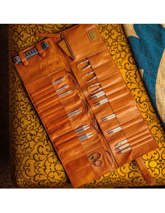 Muud Stockholm XL Leather Storage Case for Circular Needles - Whisky