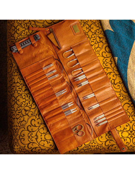 Muud Stockholm XL Leather Storage Case for Circular Needles - Whisky