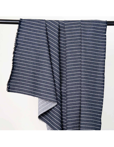 Denim Fabric Wide Stripes Mid Blue - Atelier Brunette