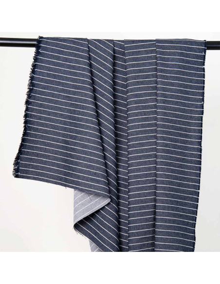 Denim Fabric Wide Stripes Mid Blue - Atelier Brunette