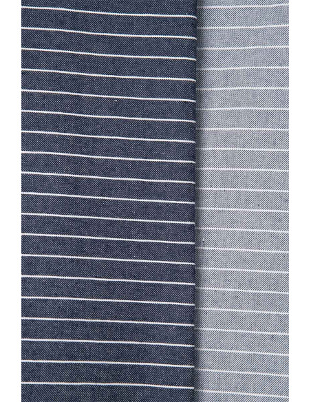 Denim Fabric Wide Stripes Mid Blue - Atelier Brunette