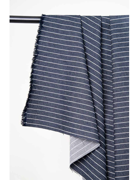 Denim Fabric Wide Stripes Mid Blue - Atelier Brunette
