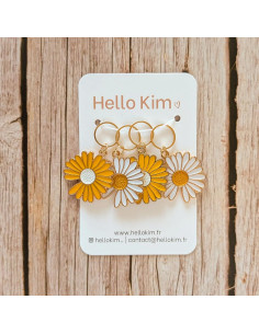 Set of 4 stitch marker rings - Yellow and white daisies XL