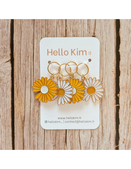 Set of 4 stitch marker rings - Yellow and white daisies XL