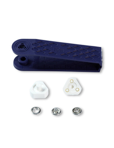 Box of 10 nickel jersey snap buttons with 8 mm tool