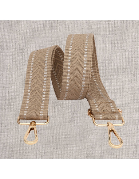 Chevron bag strap with carabiners - Beige