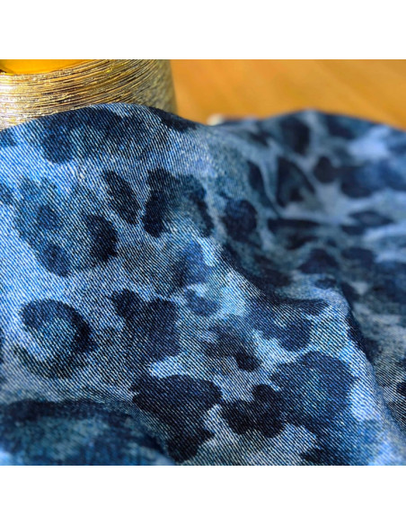 Flamed Viscose Denim Leopard Fabric - My Dress Made