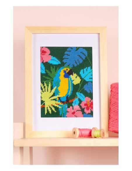 Penelope canvas kit with parrot pattern