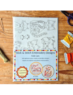 Water-soluble embroidery transfer sheets - Folk cats