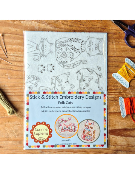 Water-soluble embroidery transfer sheets - Folk cats