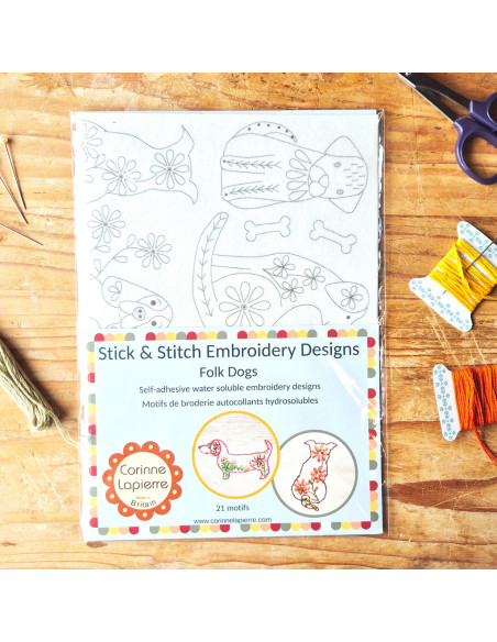 Water-soluble embroidery transfer sheets - Folk dogs