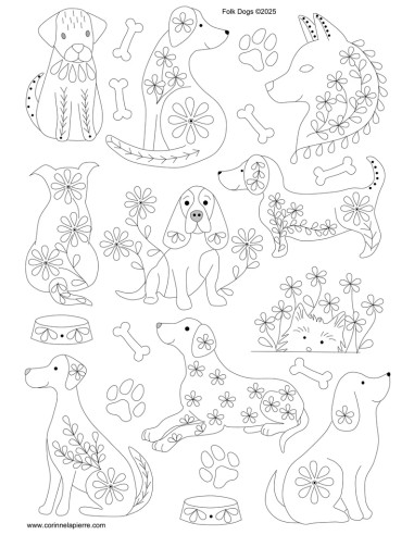 Water-soluble embroidery transfer sheets - Folk dogs