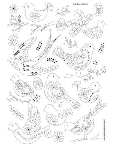 Water-soluble embroidery transfer sheets - Folk birds