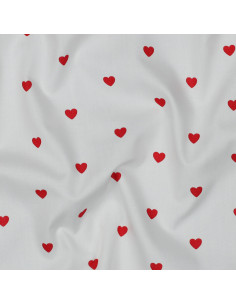 Fancy cotton poplin fabric - Red heart on white background