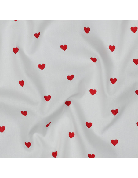 Fancy cotton poplin fabric - Red heart on white background