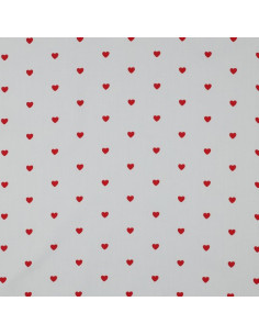 Fancy cotton poplin fabric - Red heart on white background 2