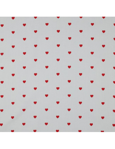 Fancy cotton poplin fabric - Red hearts on a white background