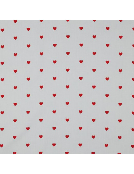 Fancy cotton poplin fabric - Red hearts on a white background