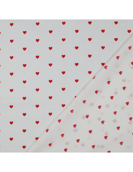 Fancy cotton poplin fabric - Red hearts on a white background