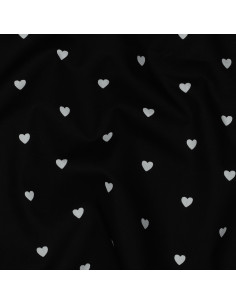 Fancy cotton poplin fabric - White heart on black background
